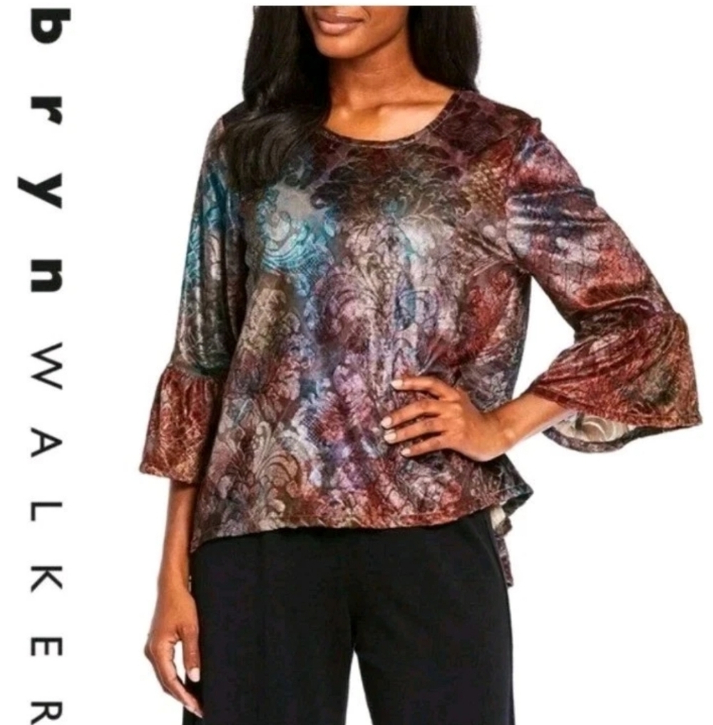 Bryn Walker Fran Top Woman Plus 2X Moondance Velvet Burnout Ruffle Sleeve Boho